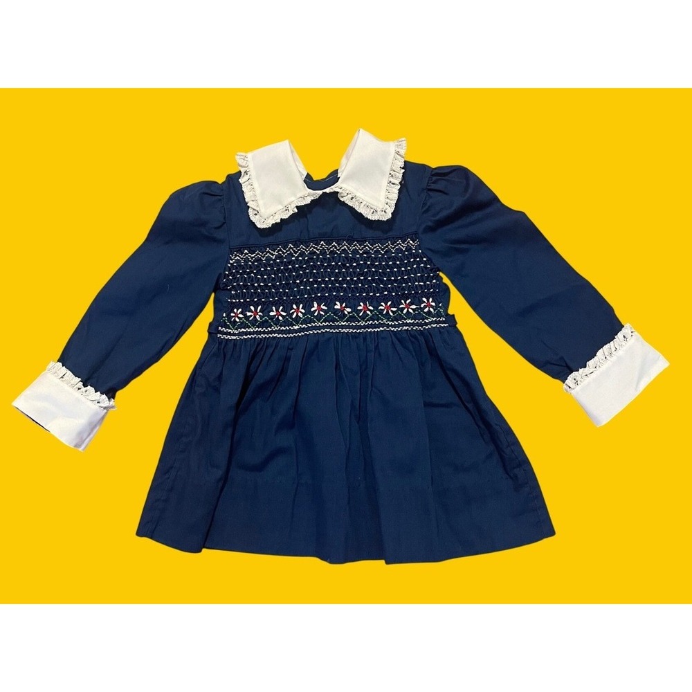 Vintage Polly Flinders Hand Smocked Dress Girls 4T
